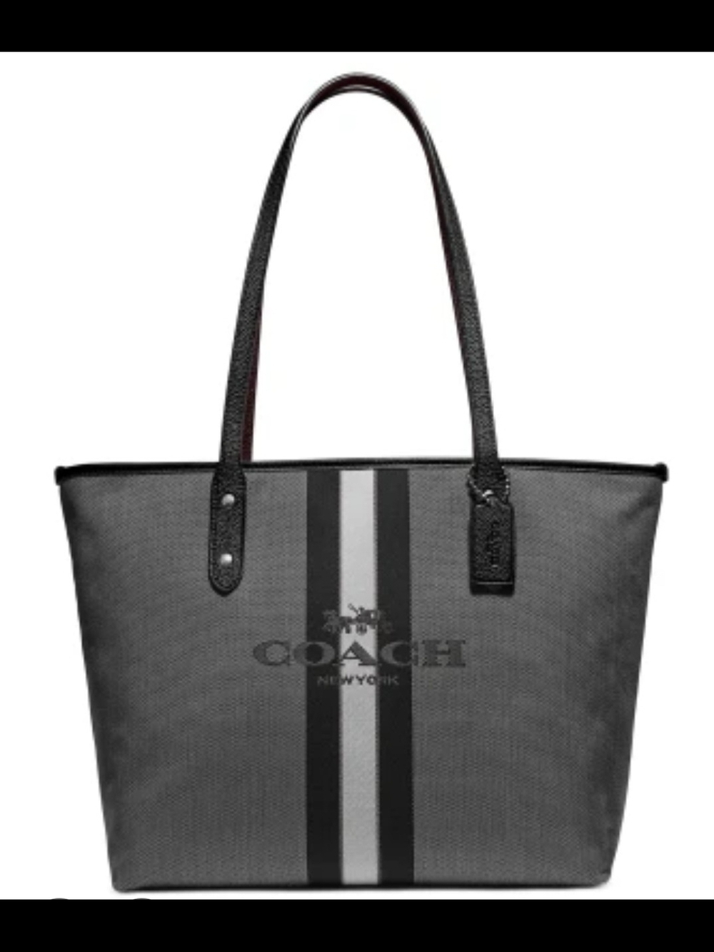 Coach Black and Gray Horse & Carriage Jacquard City Tote